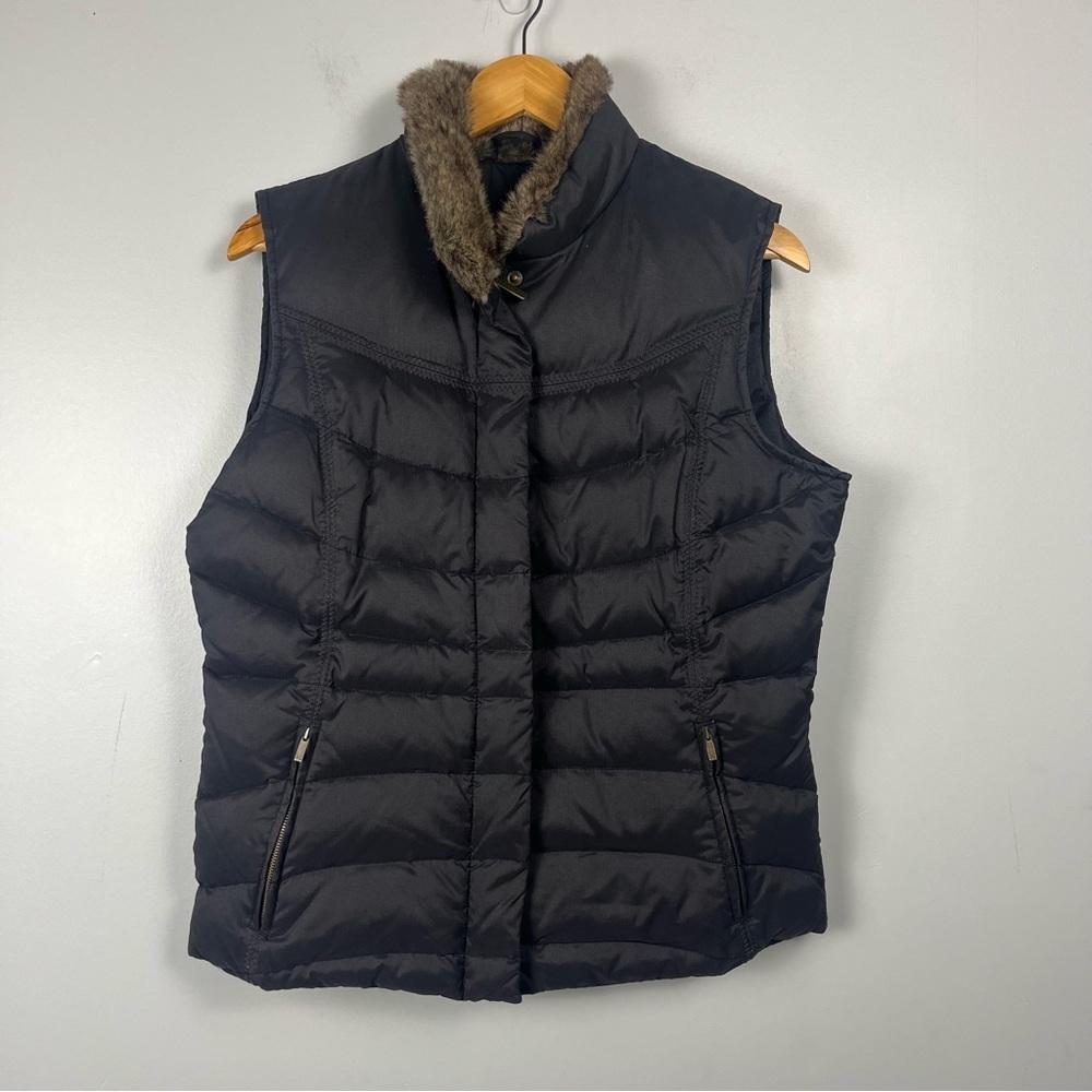 Eddie Bauer Goose Down Puffer Vest Faux Fur Collar Full Zip Women's Medium Black